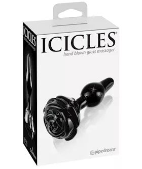 Icicles No 77 Hand Blown Glass Rose Butt Plug  Black