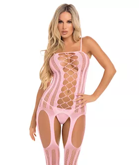 Pink Lipstick Fake News Bodystocking Pink OS