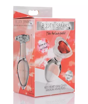 Booty Sparks Red Heart Gem Glass Anal Plug  Medium