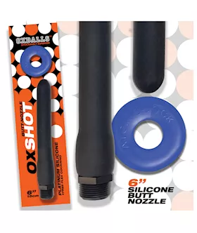 Oxballs Oxshot 6quot Silicone Butt Nozzle wFlex Cockring  BlackBlue