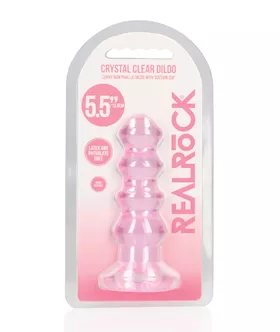 Shots RealRock Crystal Clear 55quot Curvy DildoButt Plug  Pink