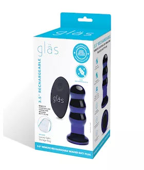 Glas 35quot Rechargeable Vibrating Beaded Butt Plug  Blue