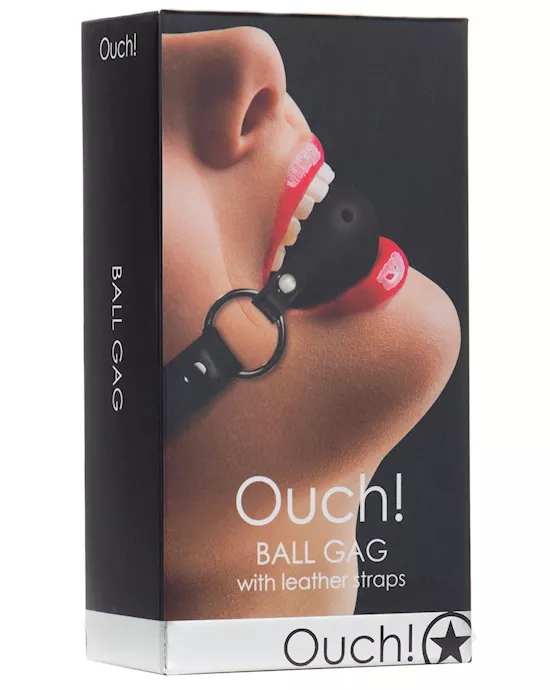 Shots Ouch Ball Gag w/Leather Straps - Black