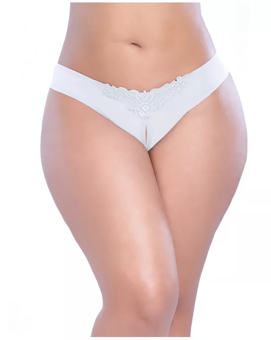 Crotchless Thong W/pearls White 1x/2x
