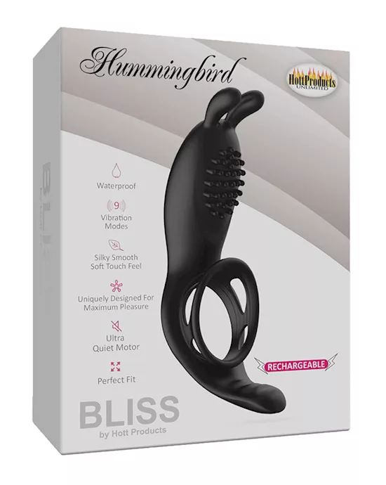 Bliss Hummingbird Vibrating Cock Ring - Black