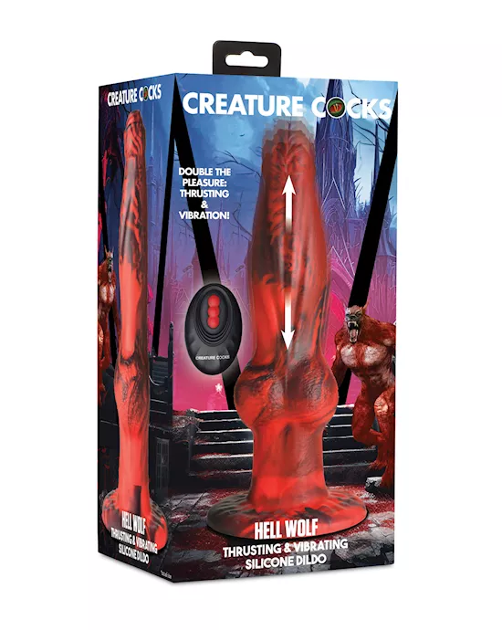 Creature Cocks Hell-Wolf Thrusting & Vibrating Silicone Dildo - Black/Red