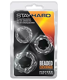 Blush Stay Hard Beaded Cock Rings 3 Pack  Clear