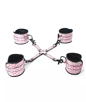 Spartacus Faux Leather Wrist amp Ankle Restraints wHog Tie  Pink