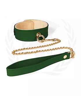 Spartacus Plush Lined PU Collar amp Chained Leash  Green