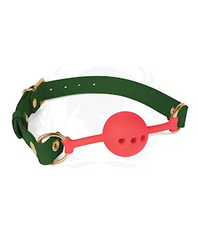 Spartacus Silicone Ball Gag wGreen PU Straps  46 mm