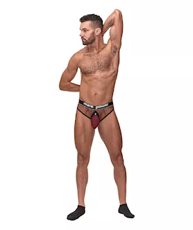 Cock Pit Fishnet Cock Ring Thong Red LXL