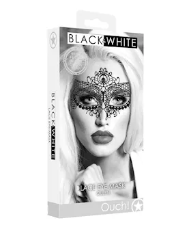 Shots Ouch Black amp White Lace Eye Mask  Queen Black