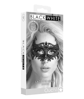 Shots Ouch Black amp White Lace Eye Mask  Empress Black