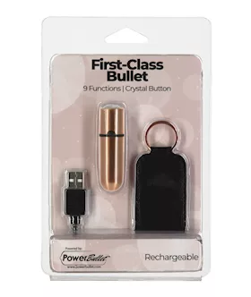 First Class Mini Rechargeable Bullet wCrystal 9 Functions Rose Gold