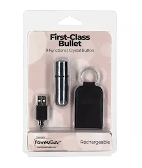 First Class Mini Rechargeable Bullet wCrystal 9 Functions Silver