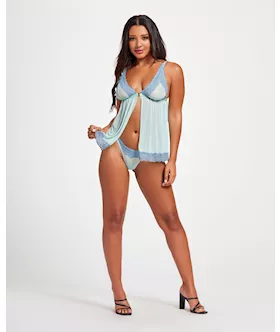 Lace amp Mesh Triangle Cup Babydoll amp Thong Blue XL