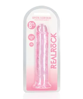 Shots RealRock Crystal Clear 8quot Straight Dildo wSuction Cup  Pink