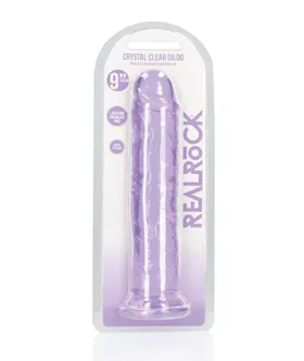 Shots RealRock Crystal Clear 9quot Straight Dildo wSuction Cup  Purple