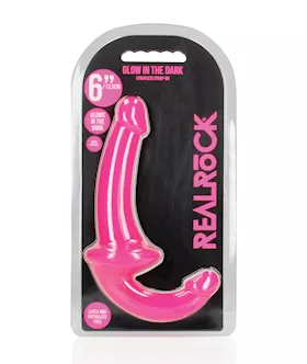 Shots RealRock 6quot Strapless Strap On Glow in the Dark  Neon Pink