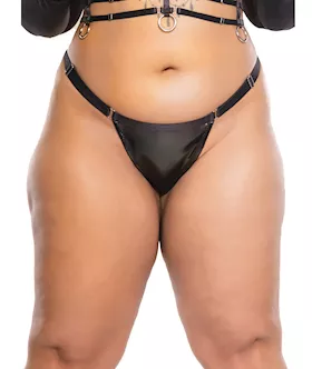 Darque PVC Thong wAdjustable Waist Straps Black OSXL