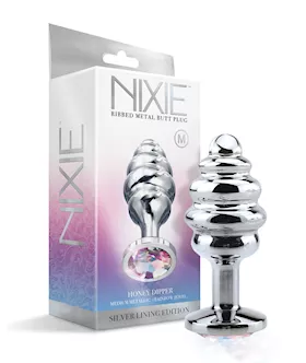 Nixie Honey Dipper Ribbed Metal Rainbow Jeweled Butt Plug  Medium