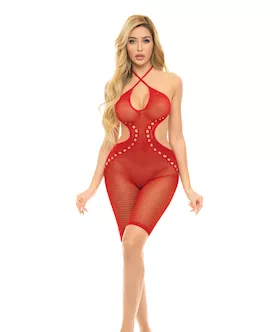 Pink Lipstick Fill Me in Bodystocking Red OS