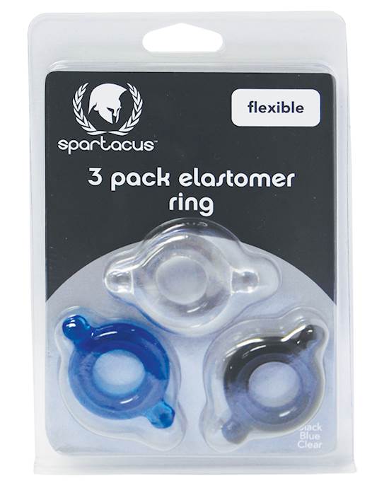 Spartacus Elastomer Cock Ring Set  Black Blue amp Clear Pack of 3