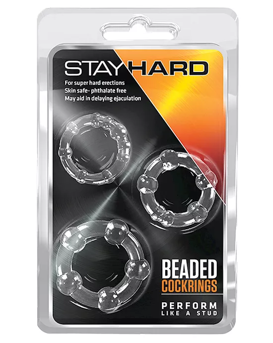 Blush Stay Hard Beaded Cock Rings 3 Pack - Clear