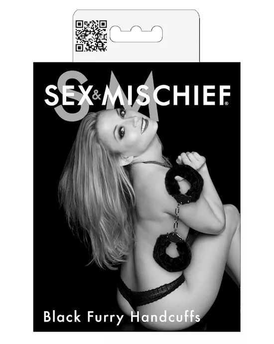 Sex & Mischief Furry Handcuffs - Black