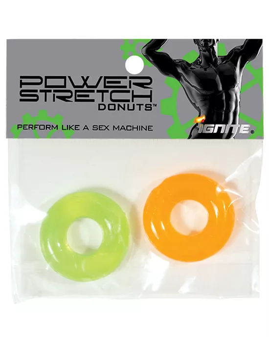 Ignite Power Stretch Donut Cock Ring - Orange/Green Pack of 2