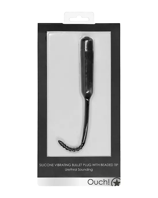 Shots Ouch Urethral Sounding Silicone Vibrating Bullet Plug w/Beaded Tip - Black