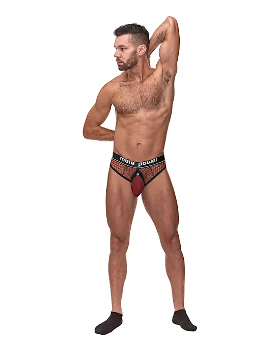 Cock Pit Fishnet Cock Ring Thong Red L/XL