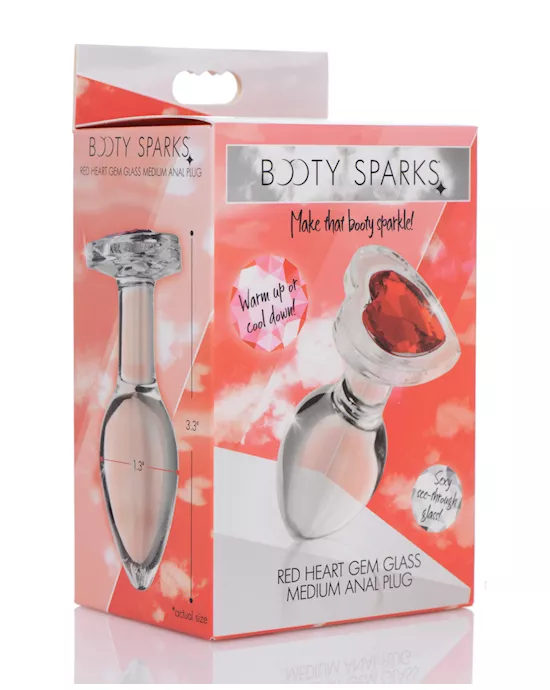 Booty Sparks Red Heart Gem Glass Anal Plug - Medium