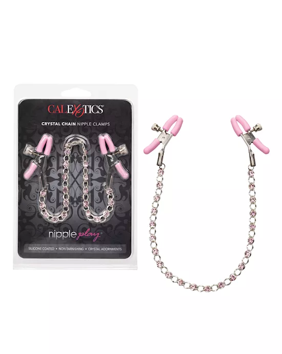 Nipple Play Crystal Chain Nipple Clamps - Pink