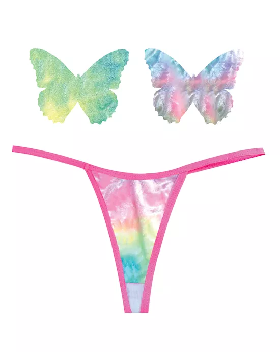 Neva Nude Naughty Knix Rainbow Sherbet Velvet G-string & Pasties - (Color Varies) Multi  O/s