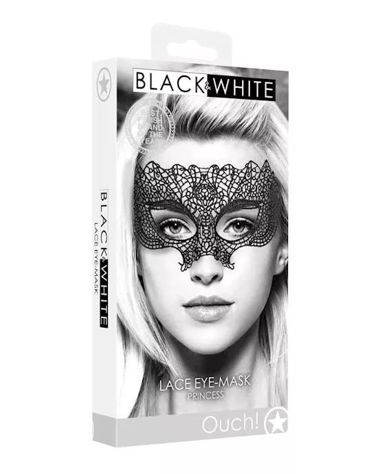 Shots Ouch Black & White Lace Eye Mask - Princess Black