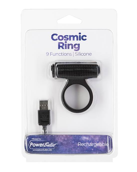 Cosmic Cock Ring wRechargeable Bullet  9 Functions Black