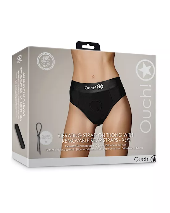 Shots Ouch Vibrating Strap On Thong w/Removable Rear Straps - Black XS/S