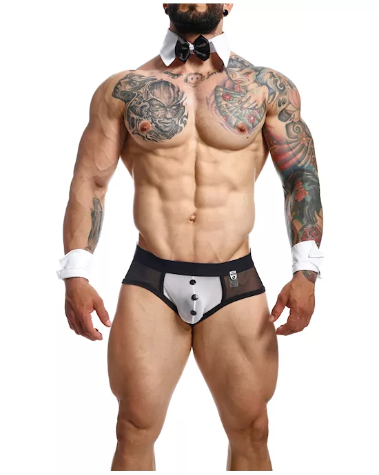Male Basics MOB Maitre D Brief, Bow & French Cuffs Black/White LG