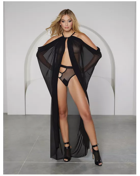 Sweet Escape Long Mesh Cape & Triple Lace Strap Panty O/s