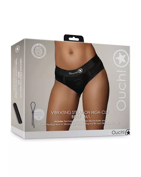 Shots Ouch Vibrating Strap On High-Cut Brief - Black M/L